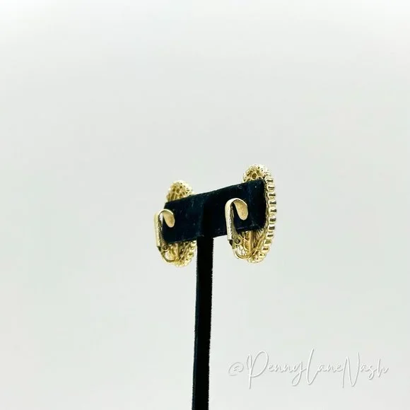 Vintage Gold Badge with Blue & White Silhouette Earrings - Picture 5 of 8